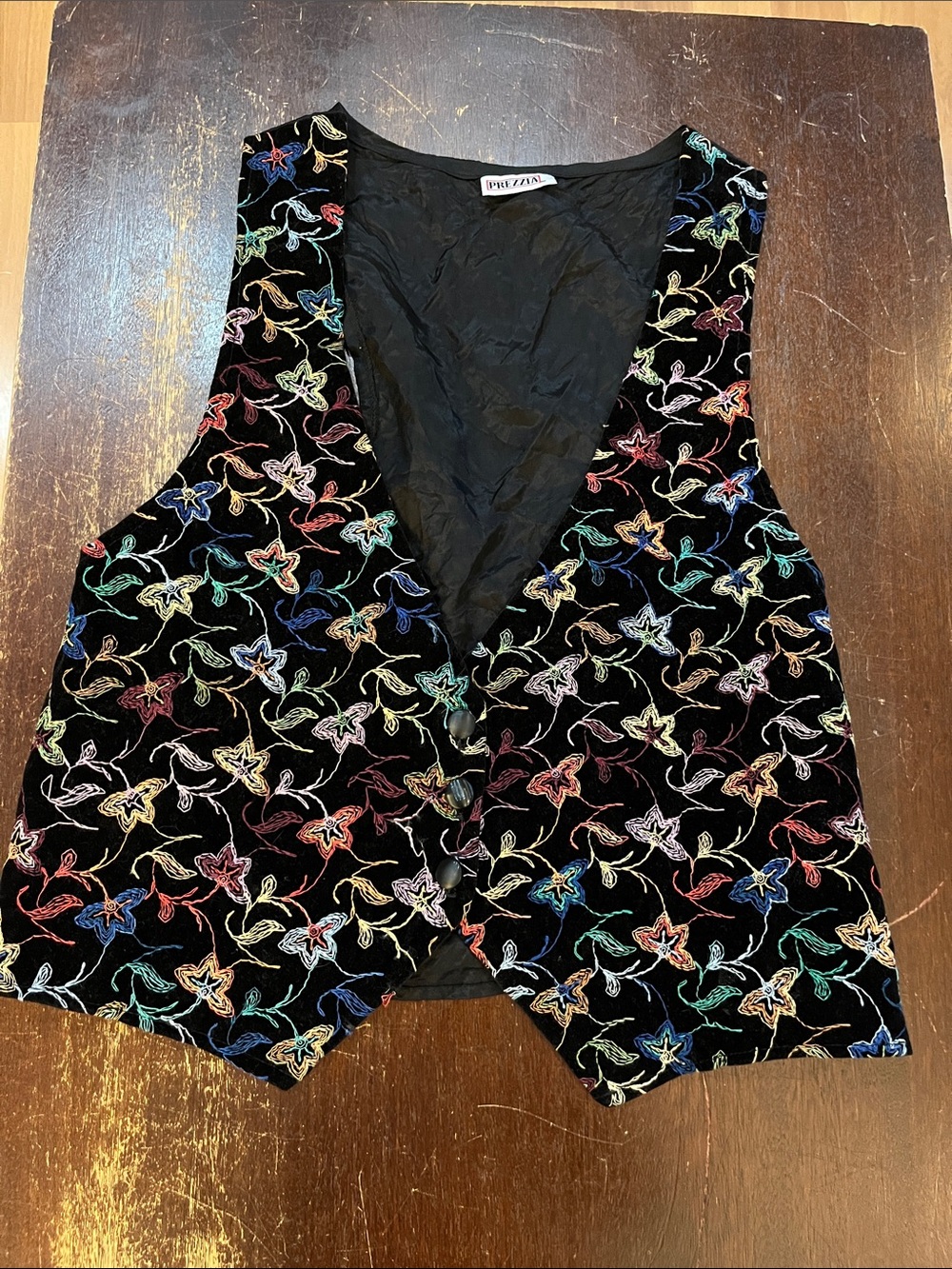 Vintage Prezzia Black Velvet Embroidered Floral Vest